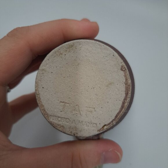 Studio Artisan Pottery Mug Green Brown Glaze Line Accent Rustic Coffee Cup - Picture 11 of 11